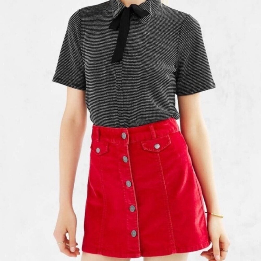 BDG Red Corduroy Mini Skirt Size 12 Button Front 90s Y2K Coquette School Girl